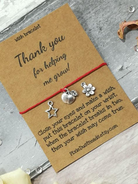 Teacher Wish Bracelet, Teacher Gift, Teacher Thank you Gift, Teacher Card, Teacher Appreciation, Teacher Jewelry, Nursery Teacher Gift, Gift