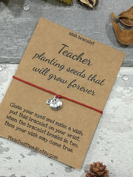 Teacher Wish Bracelet, Teacher Bracelet, Teacher Card, Teacher Gift, Teacher Charm Bracelet, Cord Bracelet, Keepsake, Gift for Teacher,