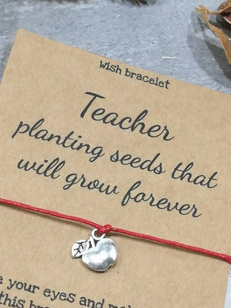 Teacher Wish Bracelet, Teacher Bracelet, Teacher Card, Teacher Gift, Teacher Charm Bracelet, Cord Bracelet, Keepsake, Gift for Teacher,