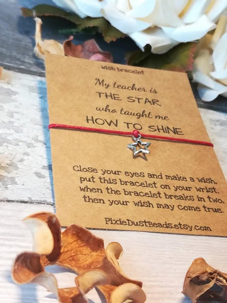 Teacher Star Wish Bracelet, Teacher Wish Bracelet, Teacher Bracelet, Teacher Gift, Teacher Christmas Gift, Christmas Gift for teacher,