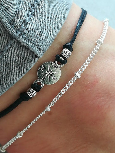 Compass Anklet, Compass Jewelry, Silver Compass Anklet, Summer Anklet, Beaded Anklet, Beach Anklet, Travel Anklet, Travel Gift, Compass Gift