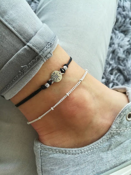 Compass Anklet, Compass Jewelry, Silver Compass Anklet, Summer Anklet, Beaded Anklet, Beach Anklet, Travel Anklet, Travel Gift, Compass Gift