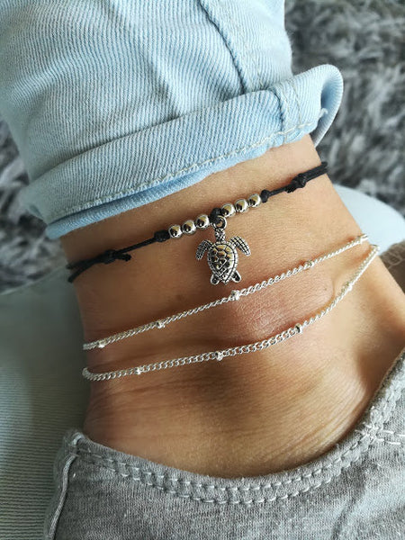 Turtle Anklet, Silver Turtle Anklet, Sea Turtle Anklet, Turtle Jewelry, Beach Anklet, Starfish Anklet, Sea Life Anklet, Mermaid Anklet, Boho