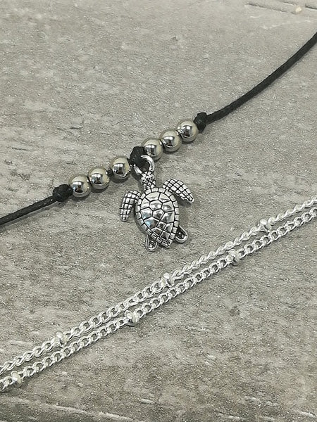 Turtle Anklet, Silver Turtle Anklet, Sea Turtle Anklet, Turtle Jewelry, Beach Anklet, Starfish Anklet, Sea Life Anklet, Mermaid Anklet, Boho