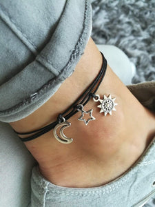 Sun Anklet, Moon Anklet, Star Anklet, Set of 3 Anklets, Festival Anklet, Beach Anklet, Silver Anklet, Adjustable Anklet, Summer Anklet, Boho