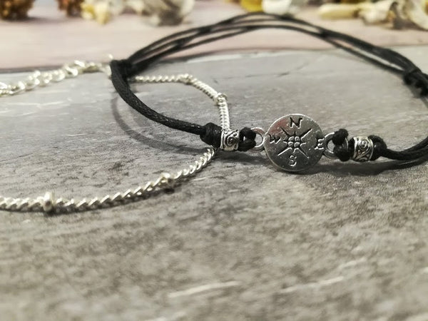 Compass Anklet, Compass Jewelry, Silver Compass Anklet, Summer Anklet, Beaded Anklet, Beach Anklet, Travel Anklet, Travel Gift, Compass Gift