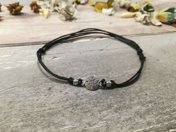 Compass Anklet, Compass Jewelry, Silver Compass Anklet, Summer Anklet, Beaded Anklet, Beach Anklet, Travel Anklet, Travel Gift, Compass Gift