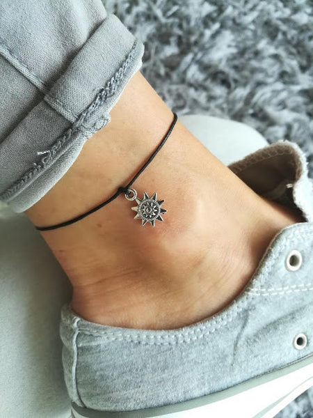 Sun Anklet, Moon Anklet, Star Anklet, Set of 3 Anklets, Festival Anklet, Beach Anklet, Silver Anklet, Adjustable Anklet, Summer Anklet, Boho