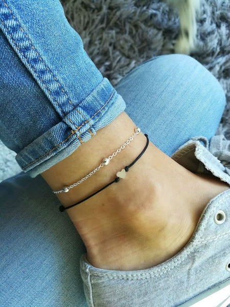 Heart Anklet, Tiny Heart Anklet, Beach Anklet, Heart Jewelry, Small Heart, Cord Anklet, Summer Anklet, Boho, Ankle Bracelet, Anklet Set,