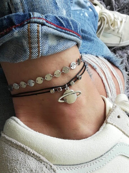 Planet Beaded Anklet, Planet Anklet, Ankle Bracelet, Beaded Anklet, Charm Anklet, Festival Anklet, Summer Anklet, Boho, Silver Planet Anklet