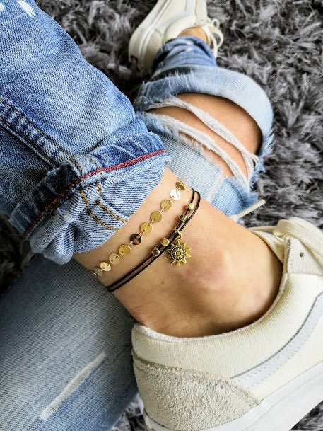 Sun Beaded Anklet, Gold Anklet, Sun Anklet, Beach Anklet, Ankle Bracelet, Beaded Anklet, Charm Anklet, Festival Anklet, Summer Anklet, Boho