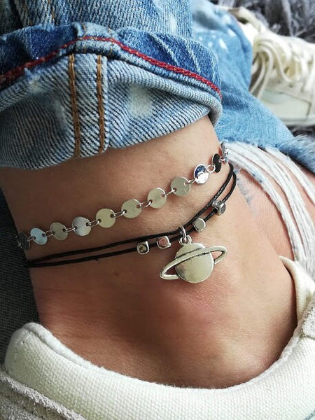 Planet Beaded Anklet, Planet Anklet, Ankle Bracelet, Beaded Anklet, Charm Anklet, Festival Anklet, Summer Anklet, Boho, Silver Planet Anklet