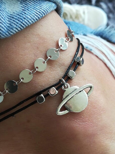 Planet Beaded Anklet, Planet Anklet, Ankle Bracelet, Beaded Anklet, Charm Anklet, Festival Anklet, Summer Anklet, Boho, Silver Planet Anklet