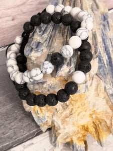 Couples Bracelet Matching Bracelet, Long Distance Distance Bracelet Howlite Bracelet Lava Bracelet Distance Gift Bracelet Set Love bracelet