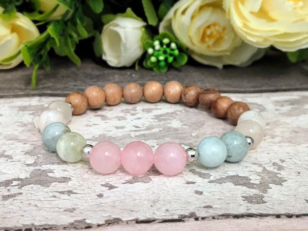 Fertility Bracelet Fertility Jewelry Moonstone Rosewood Aquamarine Rose Quartz Bracelet Pregnancy Positive Energy Healthy Pregnancy