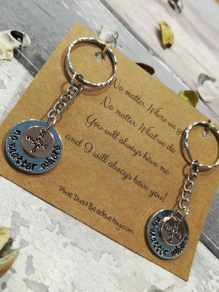 No Matter Where Keyring, Distance Keyring, Monogram Keyring, Matching Keyring, Distance Gift, Moving Away Gift, Travel Keyring, Travel Gift