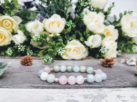 Anxiety Relief Rose Quartz Healing Crystals Bracelet Diffuser Bracelet Rose Quartz Bracelet Anxiety Bracelet Aromatherapy Aquamarine gift