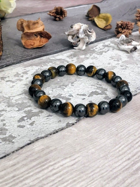 Tigers Eye & hematite Bracelet protection bracelet Tigers Eye Jewelry Tigers Eye Healing Bracelet men's bracelet tigers eye elastic bracelet