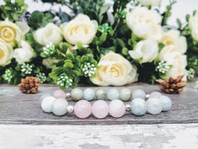 Anxiety Relief Rose Quartz Healing Crystals Bracelet Diffuser Bracelet Rose Quartz Bracelet Anxiety Bracelet Aromatherapy Aquamarine gift