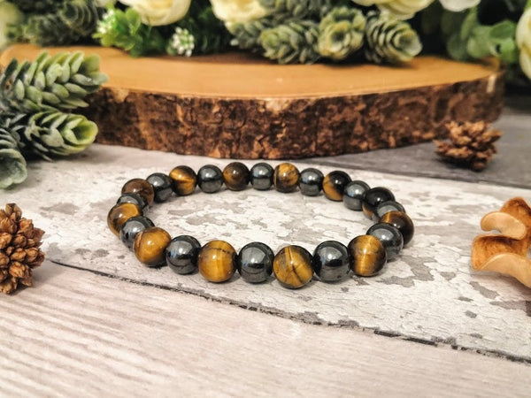 Tigers Eye & hematite Bracelet protection bracelet Tigers Eye Jewelry Tigers Eye Healing Bracelet men's bracelet tigers eye elastic bracelet