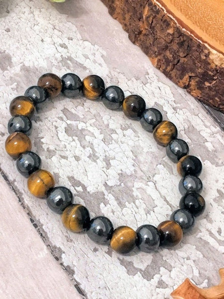 Tigers Eye & hematite Bracelet protection bracelet Tigers Eye Jewelry Tigers Eye Healing Bracelet men's bracelet tigers eye elastic bracelet