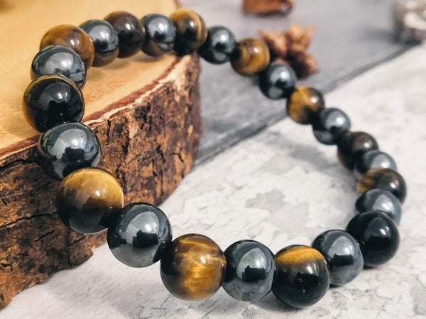 Tigers Eye & hematite Bracelet protection bracelet Tigers Eye Jewelry Tigers Eye Healing Bracelet men's bracelet tigers eye elastic bracelet