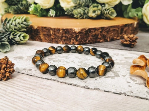 Tigers Eye & hematite Bracelet protection bracelet Tigers Eye Jewelry Tigers Eye Healing Bracelet men's bracelet tigers eye elastic bracelet