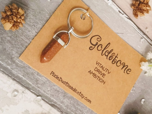 Goldstone keyring Crystal keyring Goldstone pendant Gemstone keyring Goldstone Meditation crystal Goldstone jewelry Goldstone Gift Healing