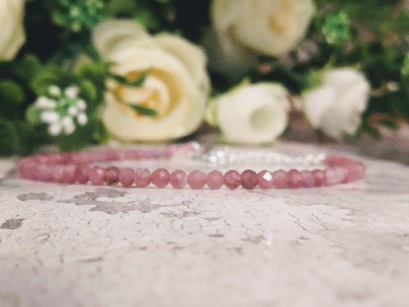 October Bracelet pink tourmaline bracelet october birthstone Gemstone bracelet dainty bracelet Delicate Bracelet pink tourmaline stone