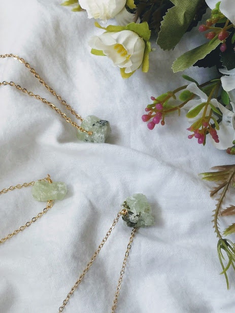 Raw Prehnite Gold Necklace Natural Stone necklace crystal necklace Prehnite Chunky Raw crystal Raw Prehnite jewelry Raw Prehnite Prehnite