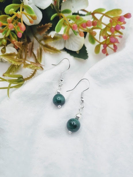 Malachite Earrings Malachite Dangle Earrings Malachite gemstone jewellery beaded earrings stone earrings dangly earrings Malachite gift