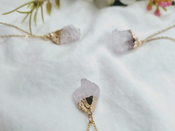 Rose Quartz Raw Rose Quartz Dipped GOLD Necklace Rose Quartz Jewelry Rose Quartz Necklace October birthstone Rose Quartz pendant raw stone