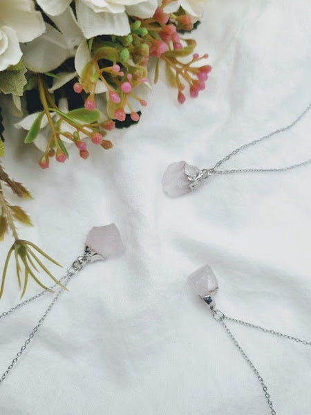 Rose Quartz Raw Rose Quartz Dipped Necklace Rose Quartz Jewelry Rose Quartz Necklace October birthstone Rose Quartz pendant crystal