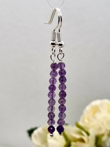 Amethyst Tiny bead earrings Gemstone Earrings garnet jewelry Amethyst drop earrings purple earrings earrings gift long earrings