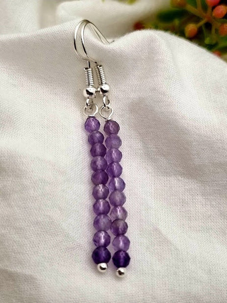 Amethyst Tiny bead earrings Gemstone Earrings garnet jewelry Amethyst drop earrings purple earrings earrings gift long earrings