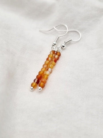 Carnelian Tiny bead earrings Gemstone Earrings Carnelian jewelry Carnelian drop earrings orange earrings earrings gift long earrings dainty