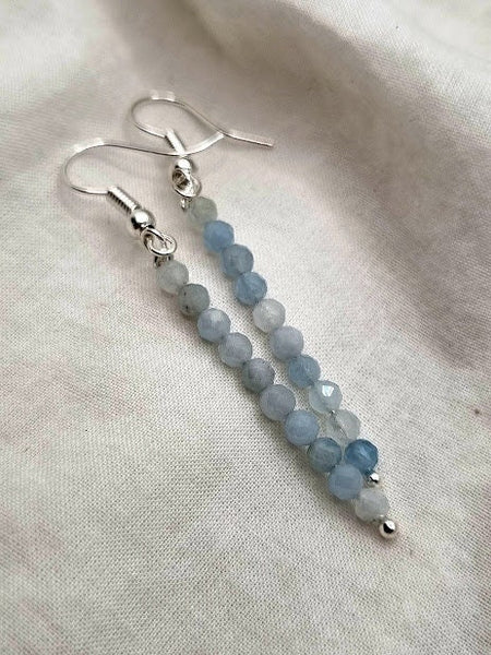 Aquamarine Tiny bead earrings Gemstone Earrings Aquamarine jewelry Aquamarine drop earrings Aquamarine Jewellery earrings long earrings gift