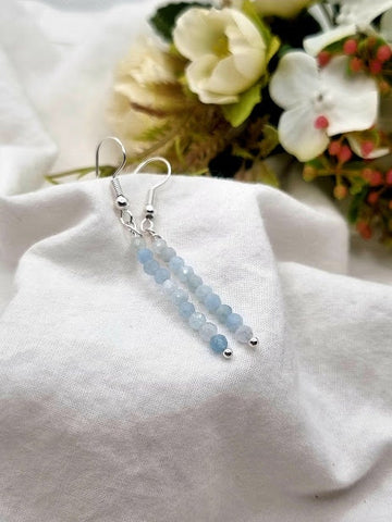 Aquamarine Tiny bead earrings Gemstone Earrings Aquamarine jewelry Aquamarine drop earrings Aquamarine Jewellery earrings long earrings gift