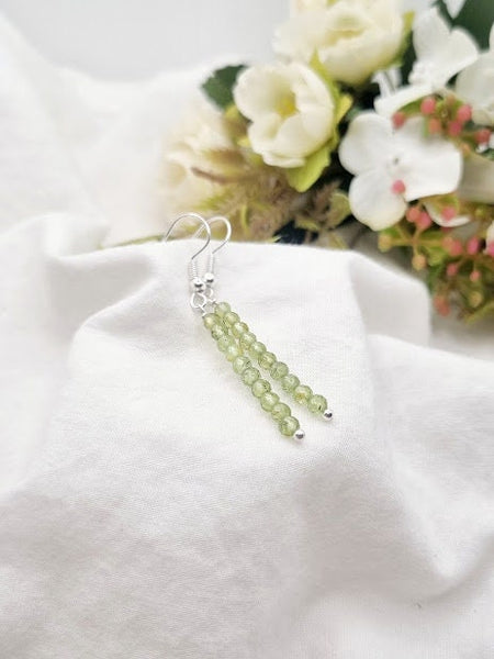 Peridot Tiny bead earrings Peridot Gemstone Earrings Peridot jewelry Peridot drop earrings Peridot gift Peridot small dainty long earrings