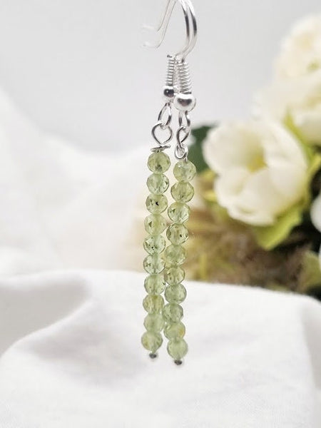 Peridot Tiny bead earrings Peridot Gemstone Earrings Peridot jewelry Peridot drop earrings Peridot gift Peridot small dainty long earrings