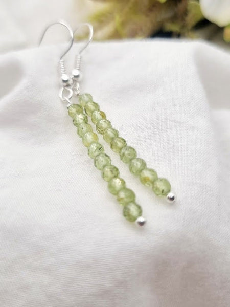 Peridot Tiny bead earrings Peridot Gemstone Earrings Peridot jewelry Peridot drop earrings Peridot gift Peridot small dainty long earrings