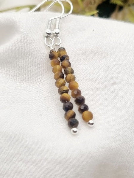 Tigers Eye Tiny bead earrings Tigers Eye Gemstone Earrings Tigers Eye jewelry Tigers Eye drop earrings Natural stone earring Tigers Eye gift