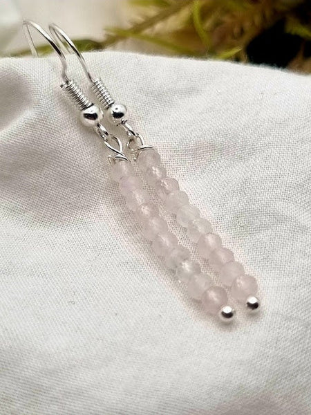 Rose Quartz Tiny bead earrings Rose Quartz Gemstone Earrings Rose Quartz jewelry Rose Quartz drop earrings Natural stone earring Rose Quartz