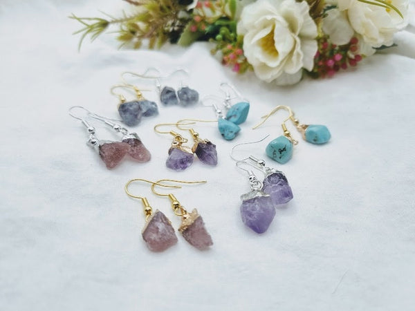 Raw dipped earrings birthstone earrings natural stone earrings healing stones gemstone earrings gem jewelry boho earrings hippie earrings