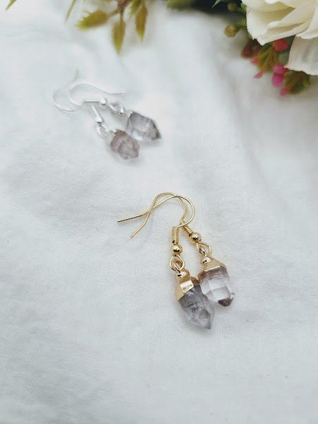 Silver dipped Herkimer Diamond Earrings Birthstone earrings simple earrings small earrings healing gift natural stone earrings gem gift