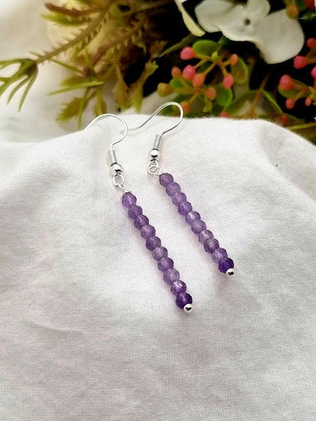 Amethyst Tiny bead earrings Gemstone Earrings garnet jewelry Amethyst drop earrings purple earrings earrings gift long earrings