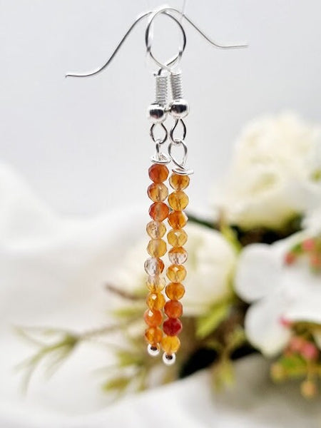 Carnelian Tiny bead earrings Gemstone Earrings Carnelian jewelry Carnelian drop earrings orange earrings earrings gift long earrings dainty