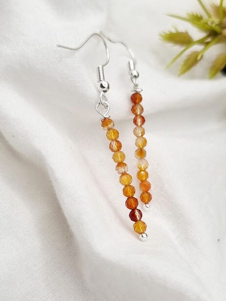 Carnelian Tiny bead earrings Gemstone Earrings Carnelian jewelry Carnelian drop earrings orange earrings earrings gift long earrings dainty