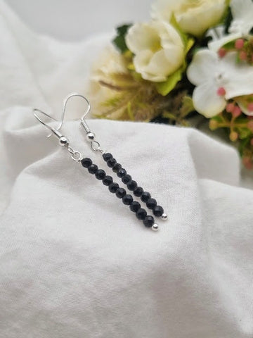 Black Onyx Tiny bead earrings Gemstone Earrings Black Onyx jewelry Black Onyx drop earrings Black Onyx Jewellery earrings long earrings gift