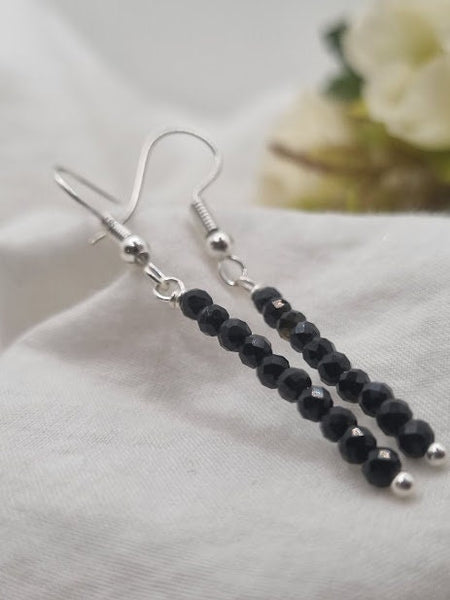 Black Onyx Tiny bead earrings Gemstone Earrings Black Onyx jewelry Black Onyx drop earrings Black Onyx Jewellery earrings long earrings gift